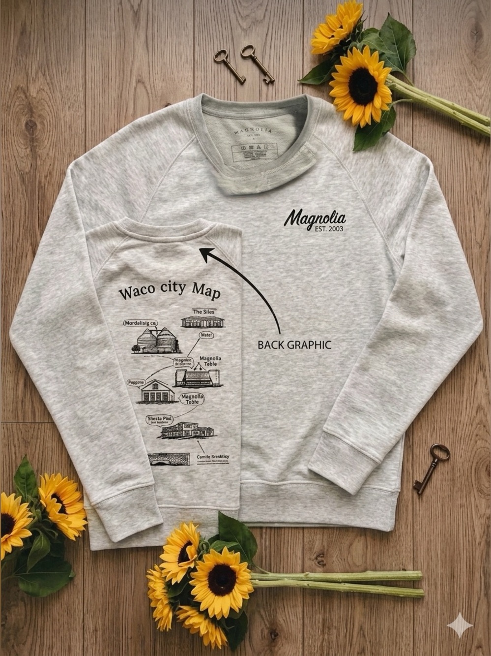 Magnolia Market Waco TX Silos Heather Gray Pullover Sweatshirt Graphic Large L